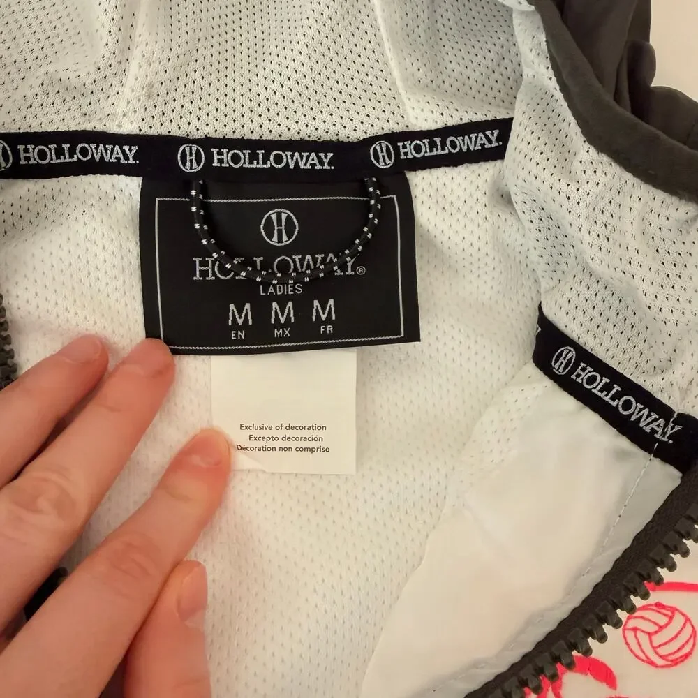 Holloway Women’s Rain Jacket M White Gray Hooded Windbreaker Pink Volleyball - Picture 7 of 12